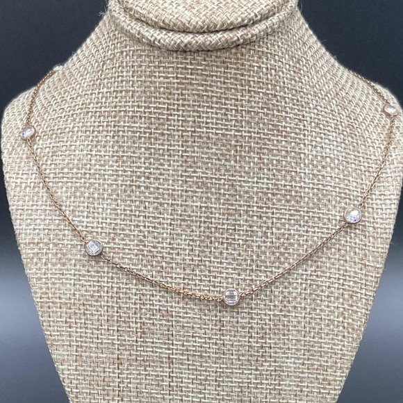 Sterling Silver 925 Station Necklace Bezel Set Crystal Chain Layering 18" Turkey - Picture 1 of 5